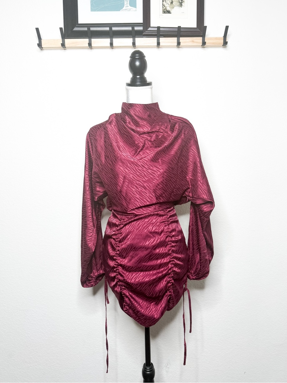AS IF Magenta Metallic Ruched Drawstring Mini Dress Size S